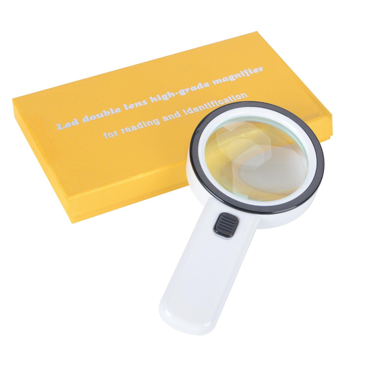 Extra Large Handheld Strong Magnifying Glass with 12 LED and UV Light