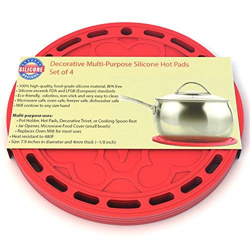 Silicone Hot Pads (Set of 4) 6 in 1 MultiPurpose Kitchen Tool, Pot